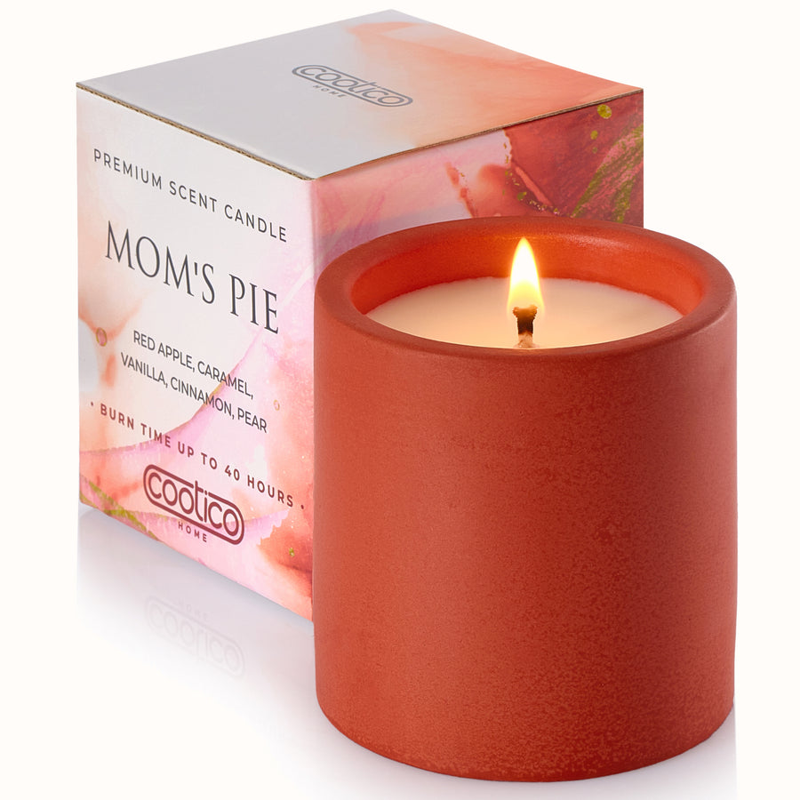 7 oz Non toxic scented candle in red concrete jar - Mom's Pie(Red Apple + Cinnamon)