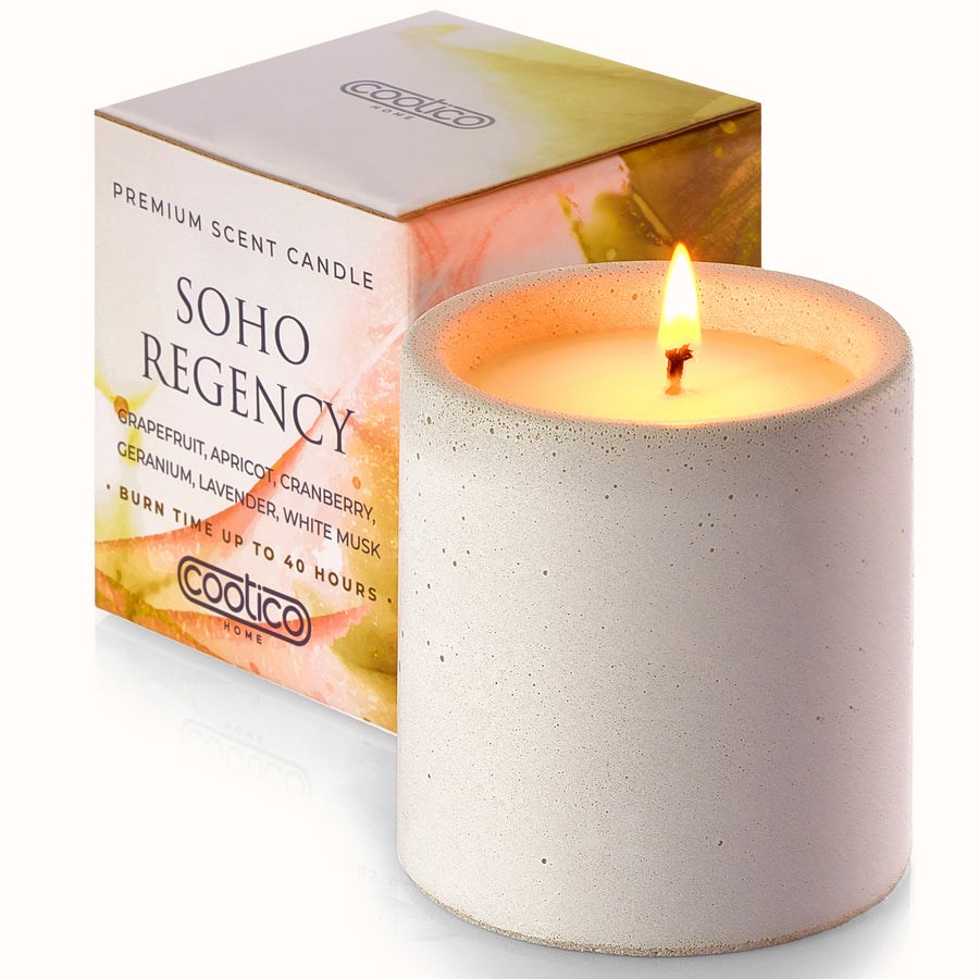 7 oz Non toxic scented candle in white concrete jar - Soho Regency (Grapefruit + Apricot)